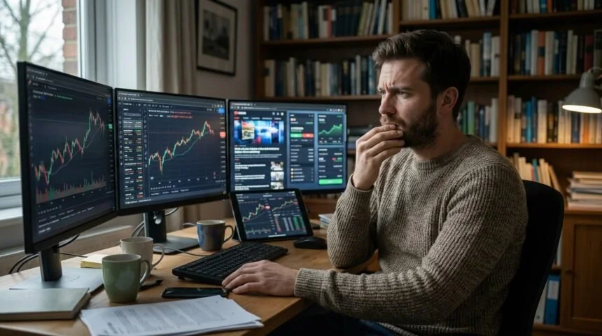Investidor iniciante confundindo movimento com evolução financeira na carteira.